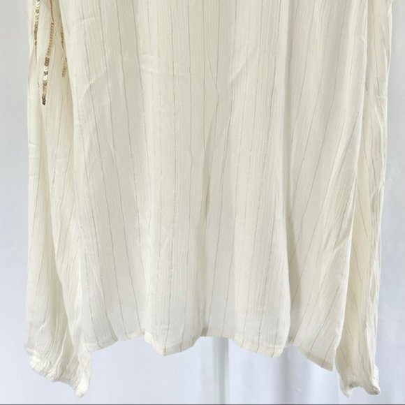 New Free The Roses Sequin Striped Tassel Tie Peasant Top Ivory Black Gold Medium - Picture 11 of 16